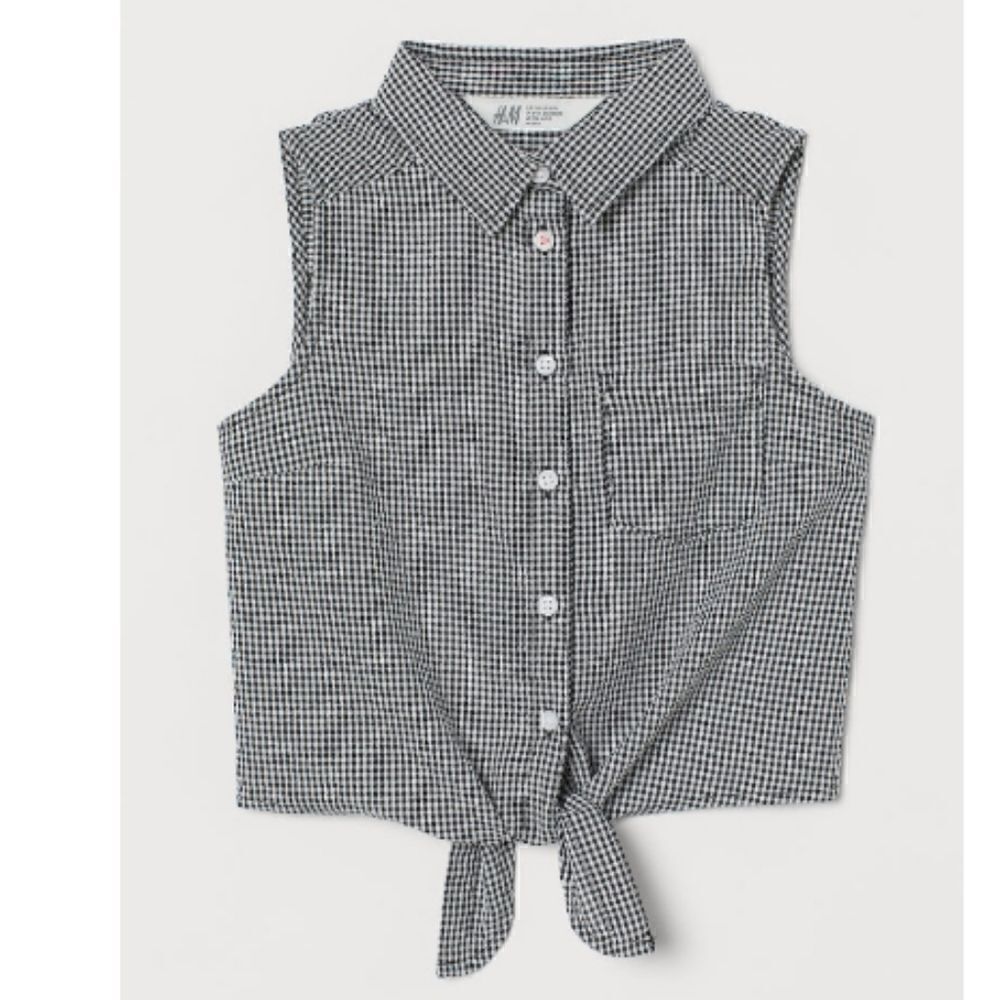 H&M girls youth plaid button up tie closure
